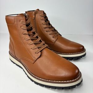 Alfani Men Combat Boots 9.5 Hiker Andres Tan Brown Faux Leather Streetwear Biker